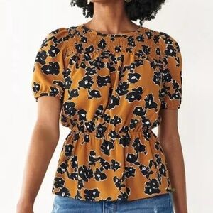 EUC‎ Nine West Fall Peplum Top with Smocked Neckline Size Medium